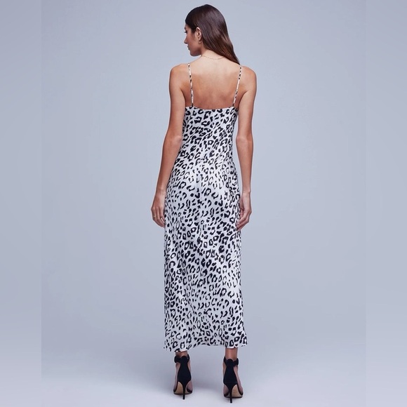 L’AGENCE Seridie Mid Length Slip Cheetah Dress Silver Black - Picture 2 of 10